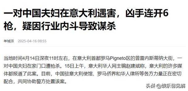 中国夫妇深夜命丧罗马，遭“行刑式”处决，疑与行业内部争斗有关