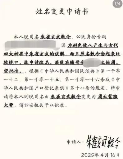 “00后”男生起名“朱雀玄武敕令”已申请改名“周天紫微大帝”当事人发声